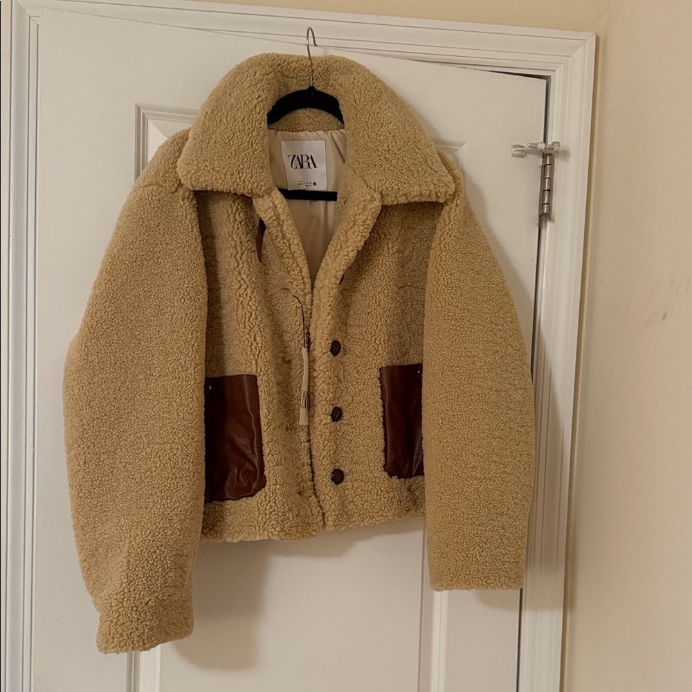 NWT Zara faux leather and sherpa jacket sz XL extra large